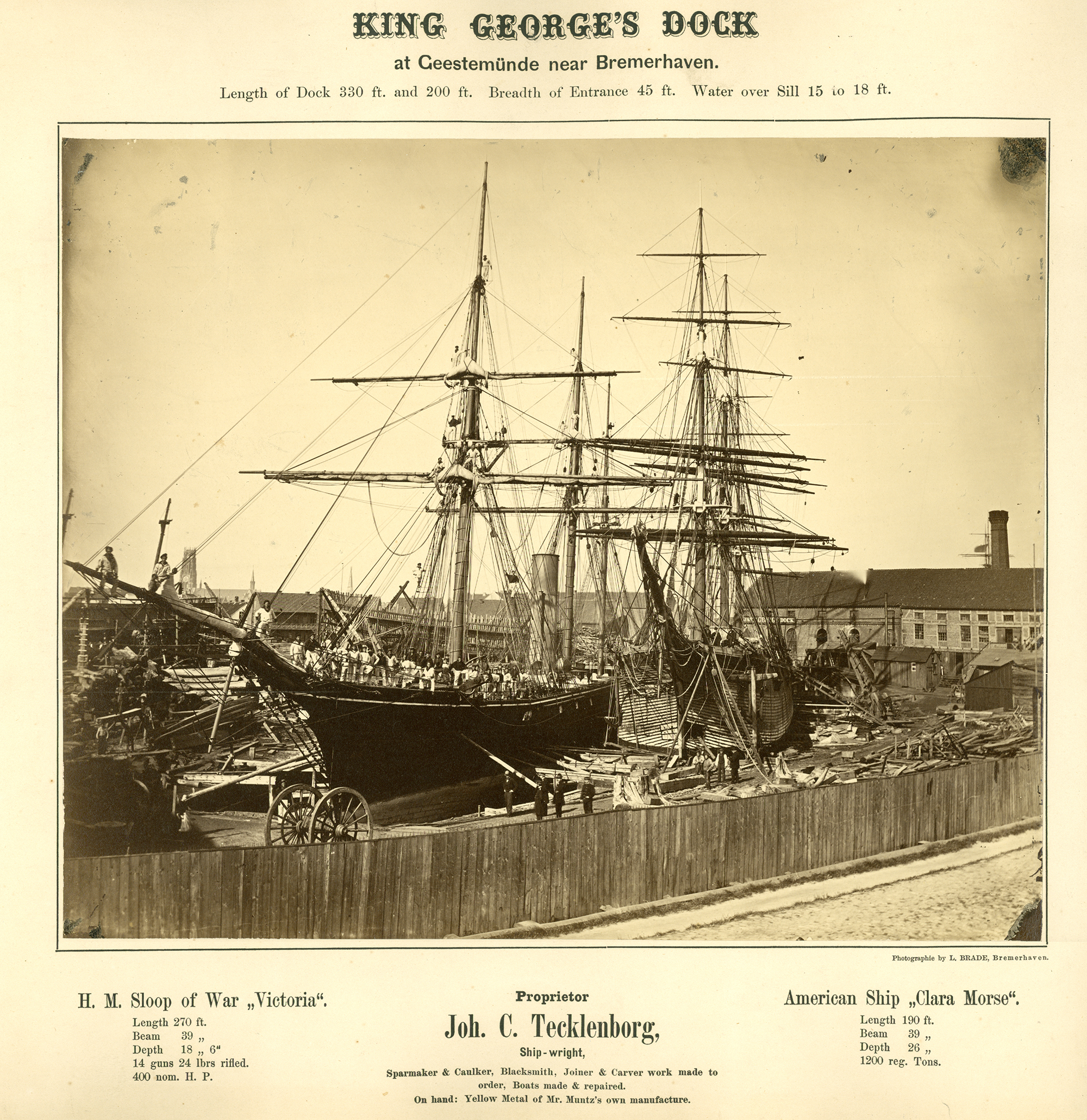 Historische Karte vom Foto vom König Georg Dock und englischer Beschriftung